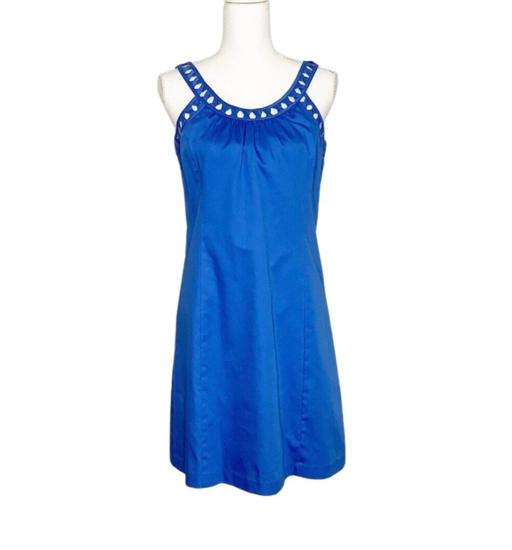 LOFT Blue Cutout Detail Sleeveless Shift Mini Dress 4 NWT